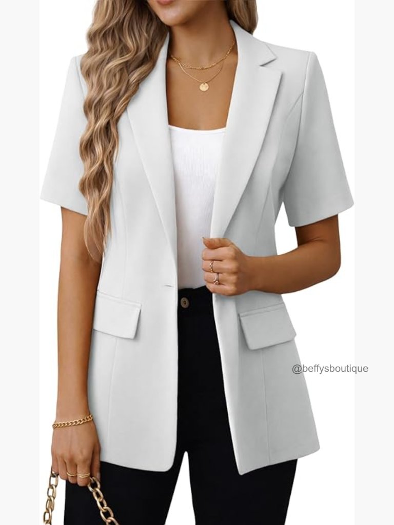 Women's Short Sleeve Blazer Jacket Open Front Lightweight Work Casual